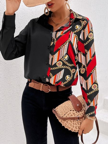 

chain & geo print shirt t8wz#, White