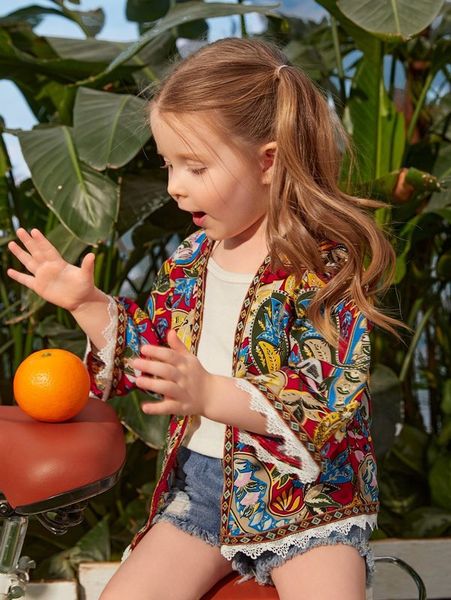 

toddler girls paisley print open front kimono she, White;black