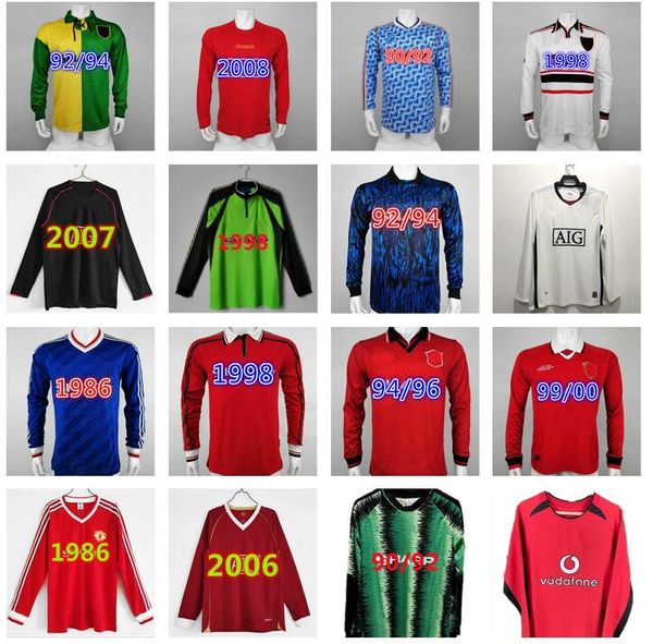 

long sleeve manchester retro soccer jerseys schmeichel giggs beckham solskjaer scholes goalkeeper united man 90 92 94 96 98 99 00 02 04 06 0, Black;yellow
