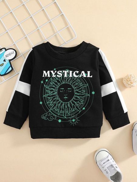 

baby sun and letter graphic contrast panel sweatshirt she, Black