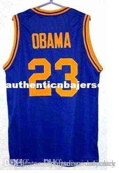 Custom 23 Barack Obama High School Basketball Jerseys Blue White retro retrocesso