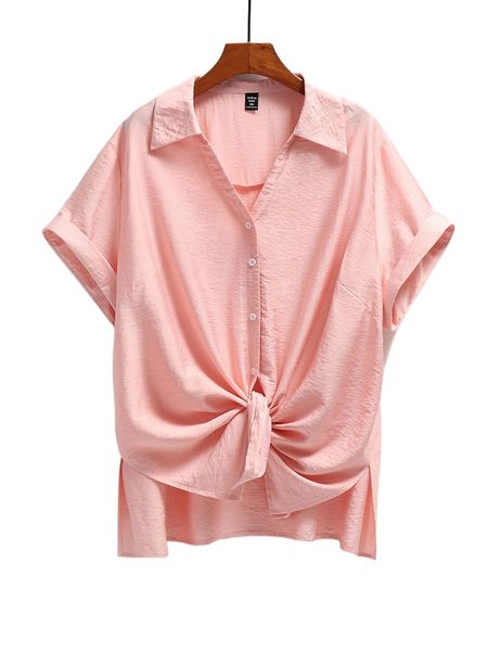 

plus slit hem button front blouse 30xh#, Black