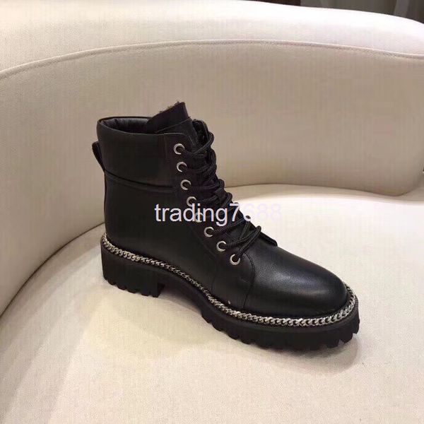 

boots autumn and winter sheepskin wool integrated snow boots thick heel short cow leather soled martin ened cotton, Black