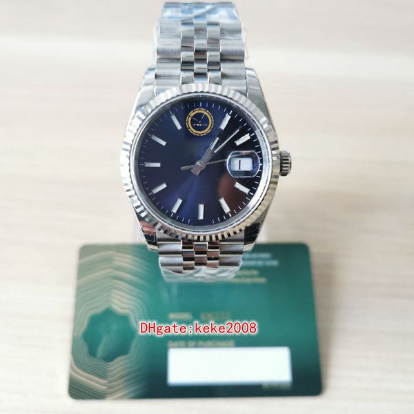 EWF Herren-Armbanduhren 126234, 36 mm, Edelstahl 904L, blaues Zifferblatt, Saphir-Seriennummernkarte, Jubiläumsarmband, Kal. 3235, automatische mechanische Herrenuhr, Damenuhren