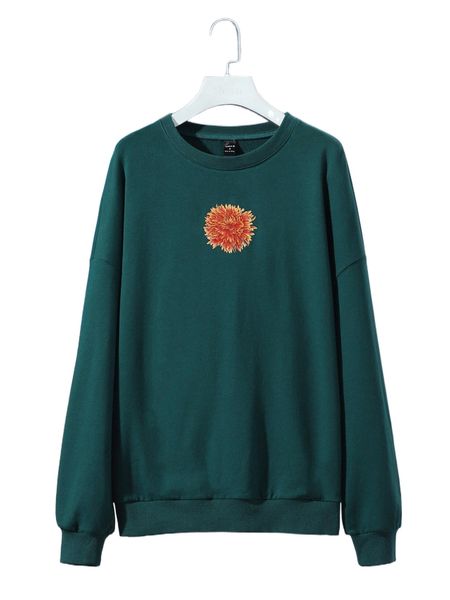 

x sn drop shoulder floral pattern pullover b76t#, Black