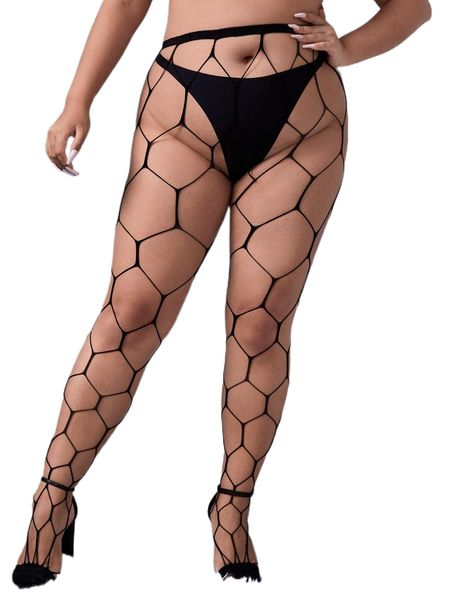 

plus cut out crotchless tights without liner l8jw#, Black;white