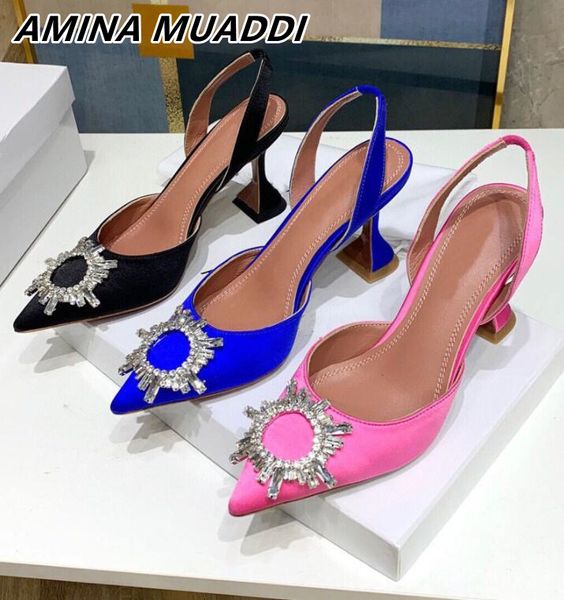 

luxury designer sandals high heeled shoes amina muaddi begum bow crystal-embellished buckle pointed toesl sunflower sandal summer footwear 1, Black