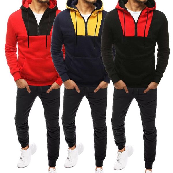 

men's tracksuits autumn zipper color neckline pants sweater and matching sports suit leisure winter men suits & sets, Gray
