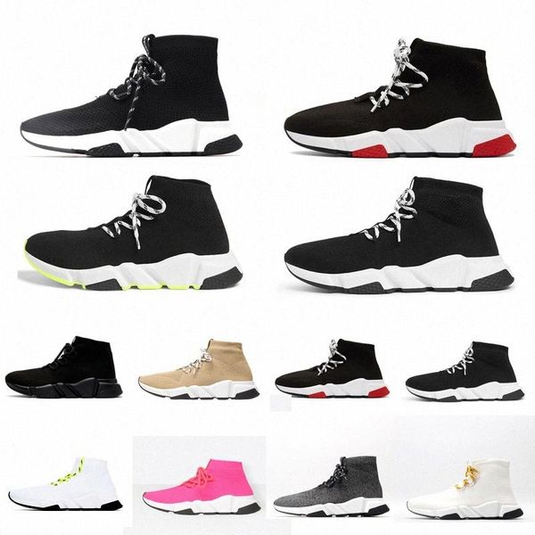 

[with box ]2021 designer men women speed trainer sock boots lace up mens socks boot casual shoes shoe runners runner sneakers 36 -4ryvu #, Black