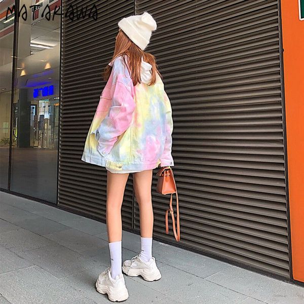 

korean fashion tiedye color jean jacket gradient denim female loose ins longsleeved woman 210506, Black;brown