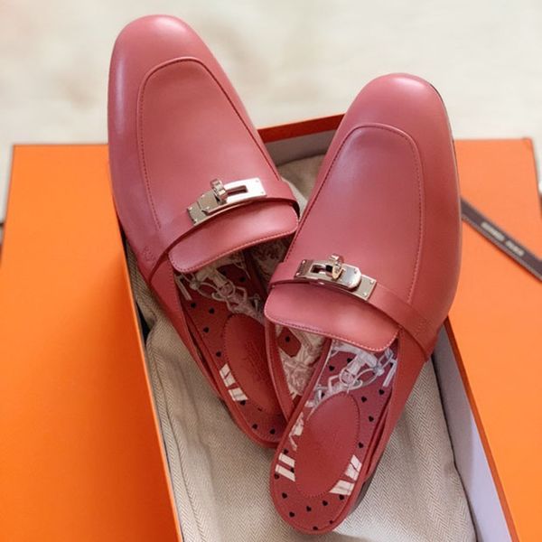 

designer sandal slippers genuine leather oz mules woman sandals princetown kelly metal chain shoe women loafers outdoor lady slipper 35-42, Black