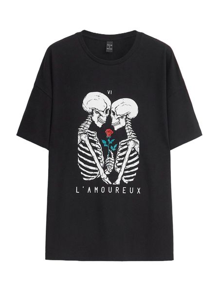 

x deniart skeleton & letter graphic drop shoulder tee 62cr#, White
