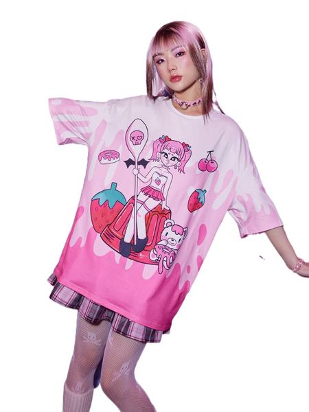 

romwe anime cartoon figure graphic oversized tee d5xi#, White