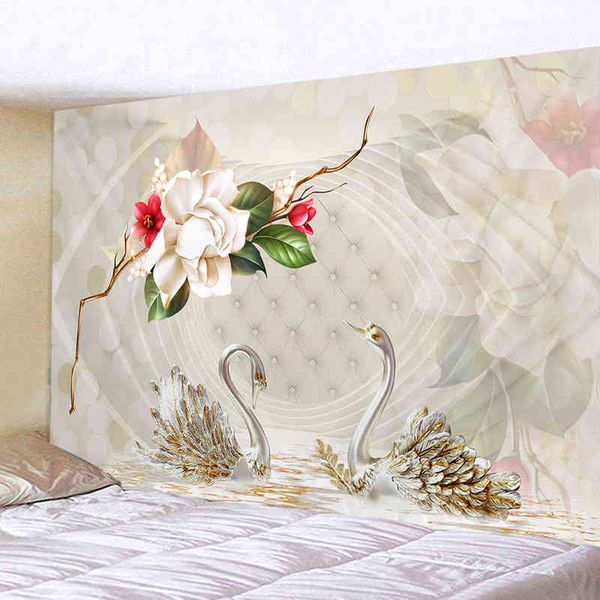 Tapisserie Blumen Wandteppiche Hippie 3D gedruckt Ölfarbe Schwan Home Decor Psychedel