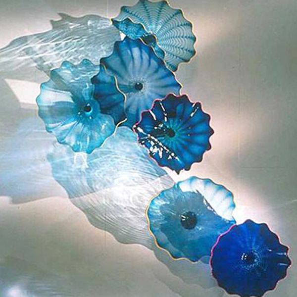 Luzes de parede de vidro modernas Placas de parede azuis Placas de parede prateleira de prateleira de escada nórdica Murano Glass Flowers para sala de estar de 30 a 35 cm