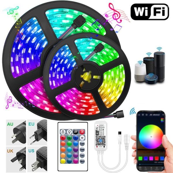 Strips LED 5m Smart Strip Lights Bluetooth Wifi Rgb Luz Smd Fita Diodo Telefone App Ir Controlador PowerLED StripsLED