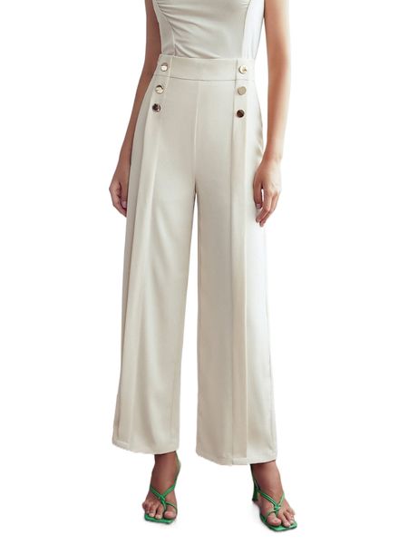 

high waist press crease double breasted wide leg pants w7yv#, Black;white