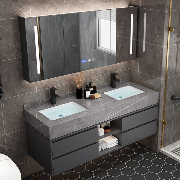 Tavole in legno massello di lusso Modern Smart Home Improvement Mobili Attrezzature per il bagno Armadietti per il bagno Armadietto per il bagno con lavello supporta 110V/220V