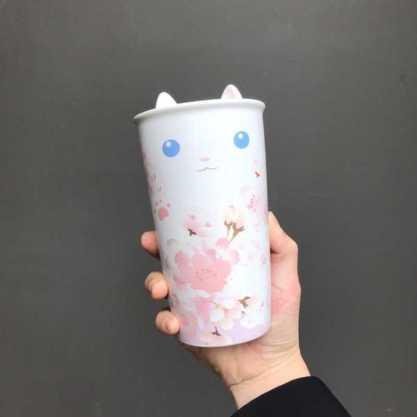 

2020 starbucks cup cherry blossom season cat cherry blossom double layer mug water cup 355ml