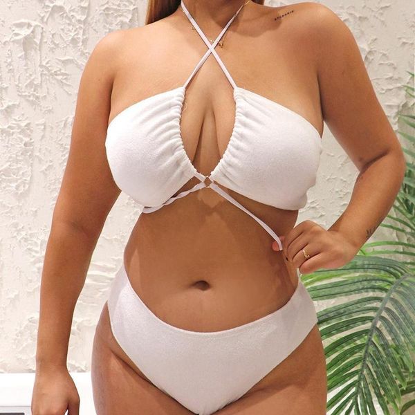 Menas de banho feminina plus size size sexy biquíni a veludo maiô feminino corda de banheira transversal maiô