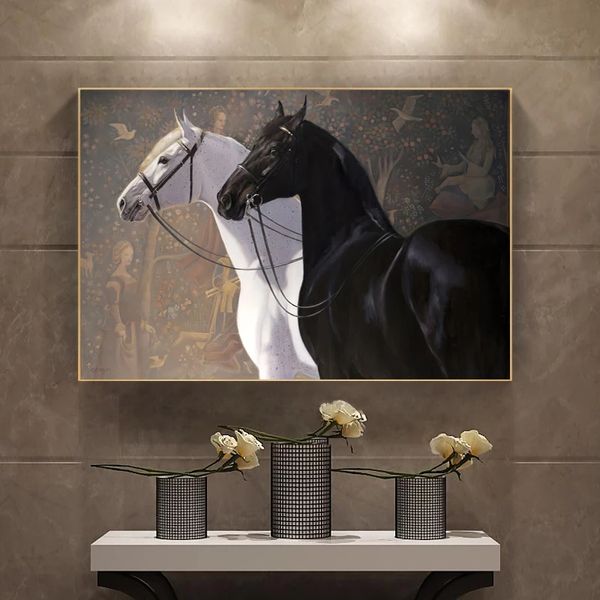 Poster di cavalli in corsa Pittura a olio stampata su tela Stampe di animali Immagini di arte murale per soggiorno Divano Decorazioni per la casa moderne
