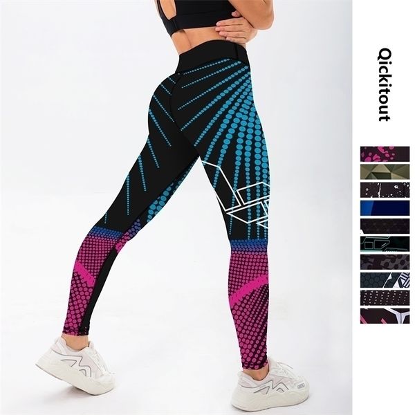 

qickitout 12%spandex high waist elasticity women digital printed leggings push up strength pants 220810, Black