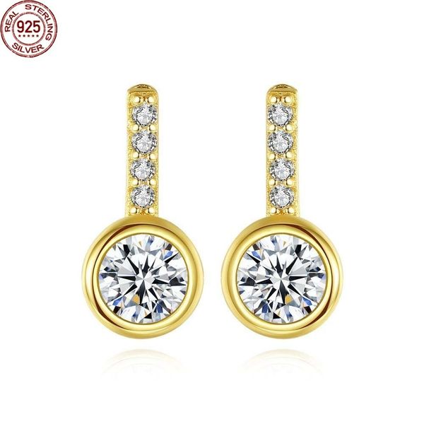

new arrival real 925 sterling silver stud earrings for women wedding engagement fine jewelry round cz brincos bijoux christmas gifts, Golden;silver