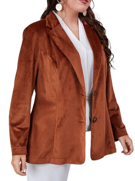 

plus single breasted velvet blazer 81h0#, Black