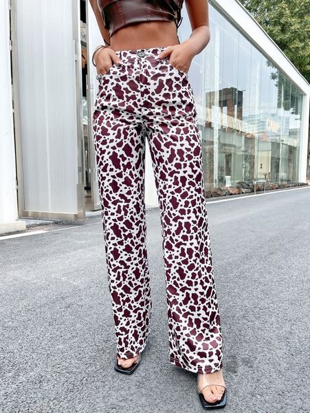 

all over print straight leg pants m0hd#, Black;white
