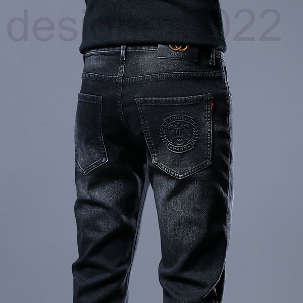 

men's jeans designer autumn jeans men's slim fit small feet international special korean embroidery brand long pants w3b0, Blue