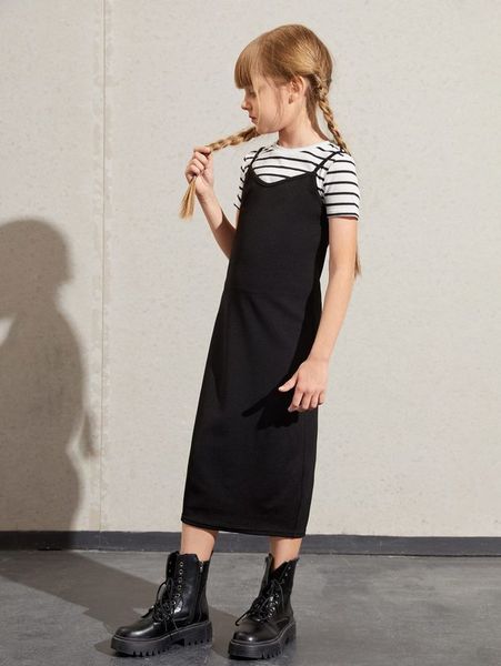 

girls striped tee & cami dress she, White