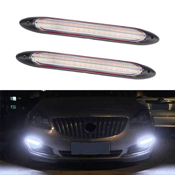 Luzes de emergência 2 pcs 12v Daytime Daytime para carro LED RDL de giro de sinal de luz tira seqüencial impermeável branco e amarelo