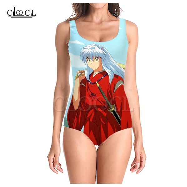 

japanese anime inuyasha 3d print onepiece swimwear swimsuit womens sleeveless slim girl swimsuit 220617, White;black