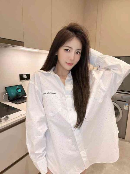 

women's blouses & shirts aw dawangjia spring and summer heavy industry high temperature full diamond + pocket letter embroidery simple, White