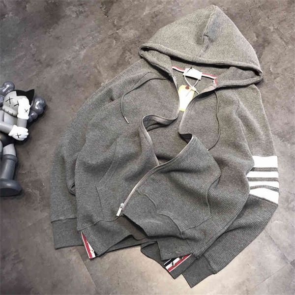 

autumn and winter new couple simple basic tricolor yarn dyed casual loose hooded sweater 85% off factory clearance, Black