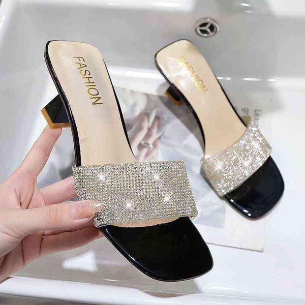 

new bright diamond sandals open toe high heels women slippers sandalia feminina party dress shoes ytmtloy indoor zapato mujer 220610, Black