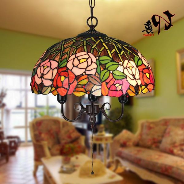 Lampade a sospensione 16inch Tiffany Flower Stained Glass Apparecchio sospeso E27 110-240v Luci a catena per la casa Sala da pranzo ApparecchioPendant