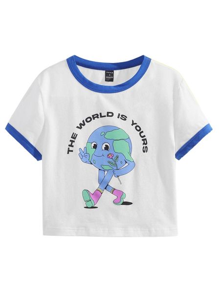 

x gurujords slogan and cartoon graphic ringer tee n98w#, White