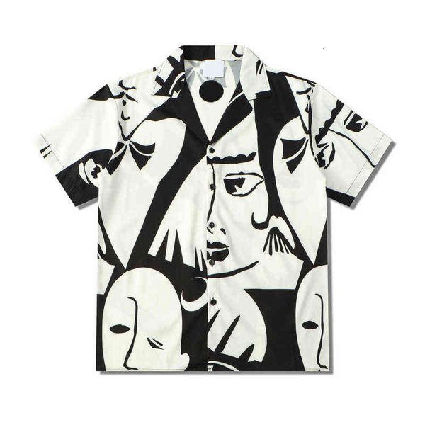 

printed vintage street men's shirt summer polo shirts man male top, White;black