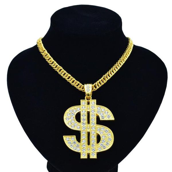 Anhänger Halsketten Megin Gelbgold Überzogene Hip Hop US-Dollar Geld Symbol Luxus Reiche Kragen Kette Halskette Für Männer Frauen Mode schmuckStift