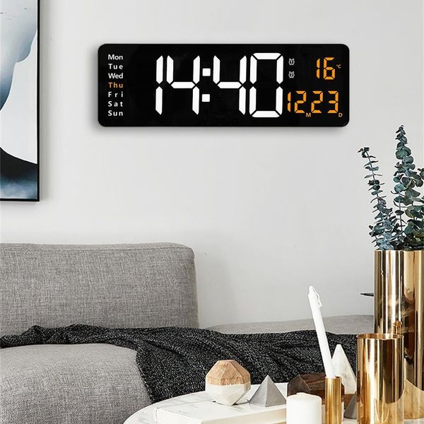 Horloges murales Grande horloge numérique avec télécommande LED multifonctionnelle 10 niveaux de luminosité réglable AcrylicWall ClocksWall