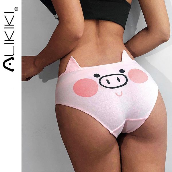 

1 2 3pcs pink pig print panties cotton underwear cute cartoon briefs set underpants girls thongs knickers hipsters, Black;pink