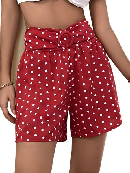 

high waist polka dot buckled detail shorts p7rl#, White;black