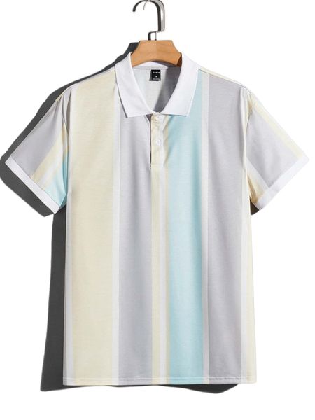 

men colorblock striped polo shirt l6zy#, White;black
