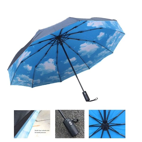 Automático Camada Dupla Camada Vento Crava Guarda Macho do Ten Bone Dobrando grande viagem ABRIOS SUN SUNBELLAS PARASOL PARA MULHORES HOMENS 220426