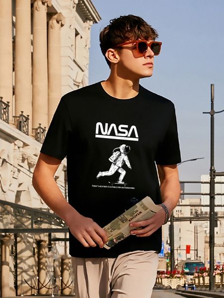 

men figure & slogan graphic crew neck tee d5o8#, White;black