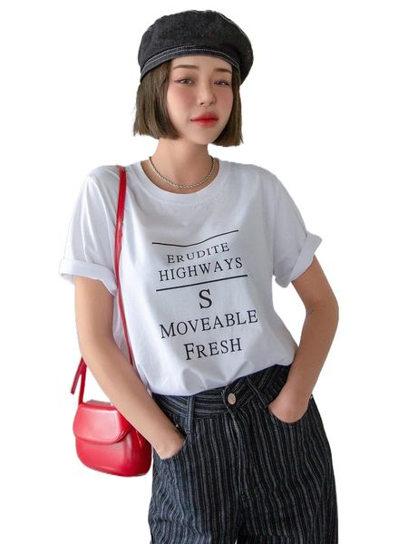 

dazy letter graphic crew neck tee 82mj#, White