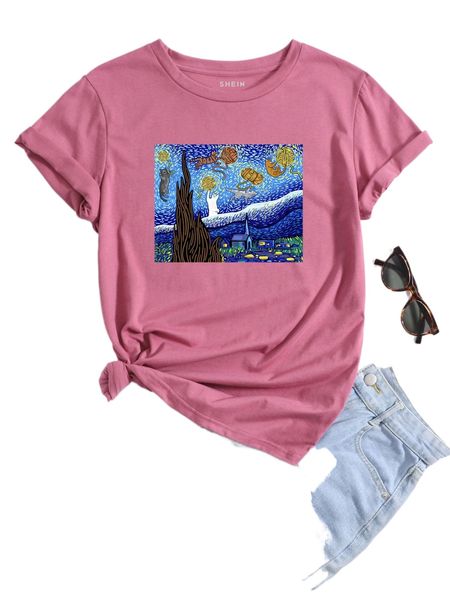 

cat & cartoon graphic tee i1gh#, White