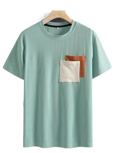 

men colorblock patched pocket tee p7am#, White;black