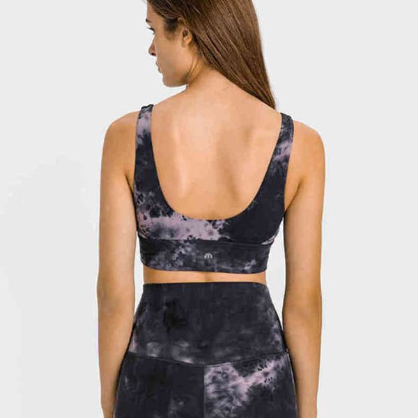 

bras lulu brand printed u-shaped back sports underwear with cushion vest style gathered fitness yoga bra lu-dw029 epqu, Red;black